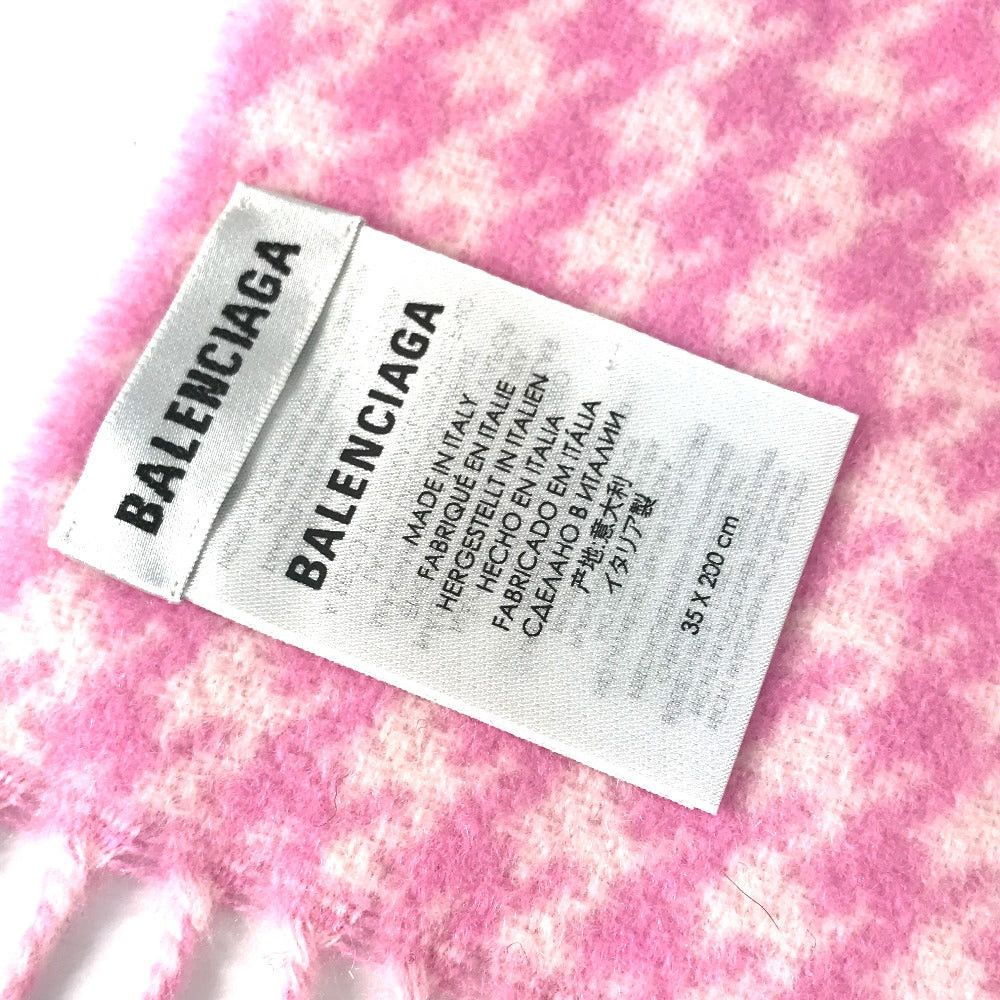 Balenciaga Balenciaga Check Logo Fringe Scarf Wool/Cashmere Women Pink Size ONE SIZE - 8 Thumbnail