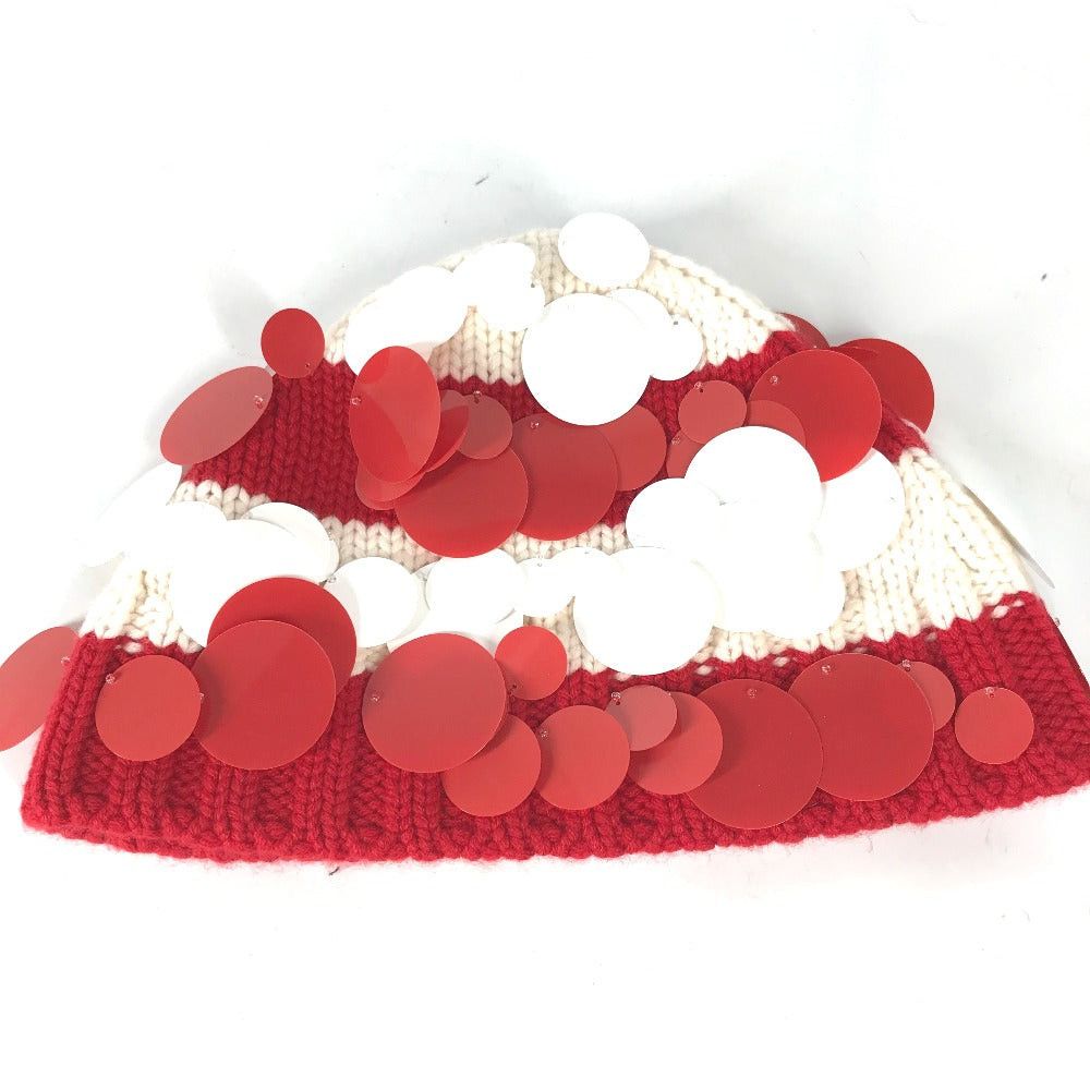 Prada Prada Sequin Knitted Hat Cashmere Women Red Size ONE SIZE - 4 Thumbnail