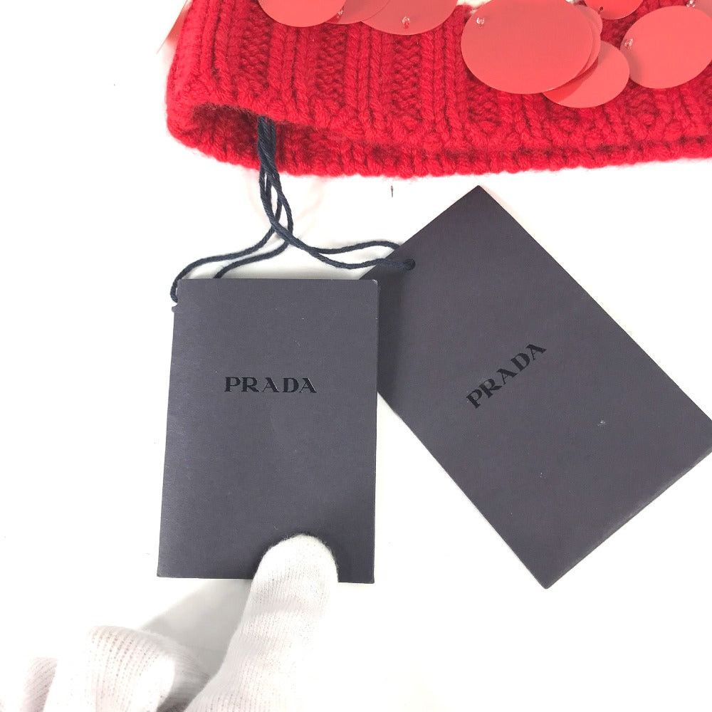 Prada Prada Sequin Knitted Hat Cashmere Women Red Size ONE SIZE - 7 Thumbnail