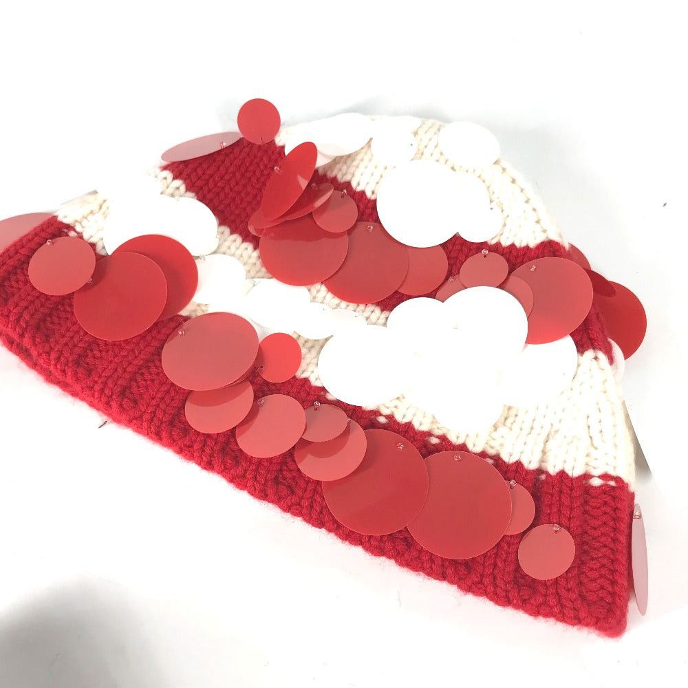 Prada Prada Sequin Knitted Hat Cashmere Women Red Size ONE SIZE - 5 Thumbnail