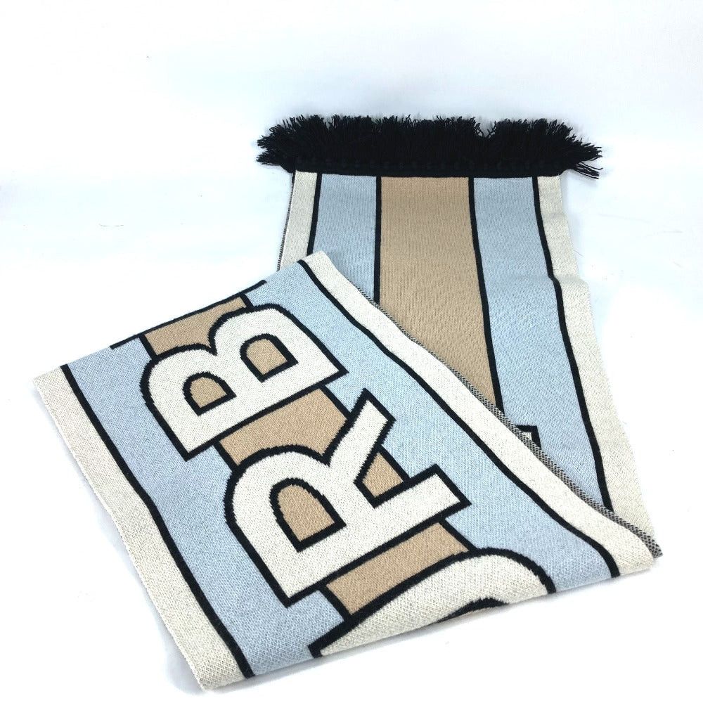 Burberry Burberry 8021740 Border Logo Fringe Scarf Cashmere Women Beige Size ONE SIZE - 2 Thumbnail