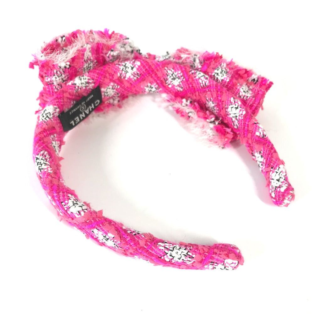 Chanel Chanel 14S Ribbon Li-Bon Headband Hair Band Accessory Horseshoe-Shaped Hairband Tweed Women Pink Size ONE SIZE - 3 Thumbnail