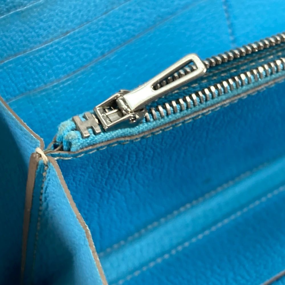 Hermes Hermes Long Wallet Evelyn Punched Logo Round Fastener Leather Women Blue-Gene Blue Size ONE SIZE - 10 Thumbnail