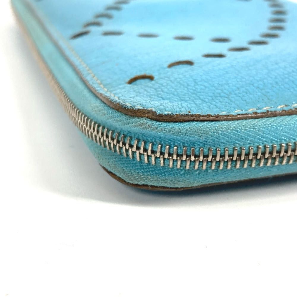 Hermes Hermes Long Wallet Evelyn Punched Logo Round Fastener Leather Women Blue-Gene Blue Size ONE SIZE - 4 Thumbnail