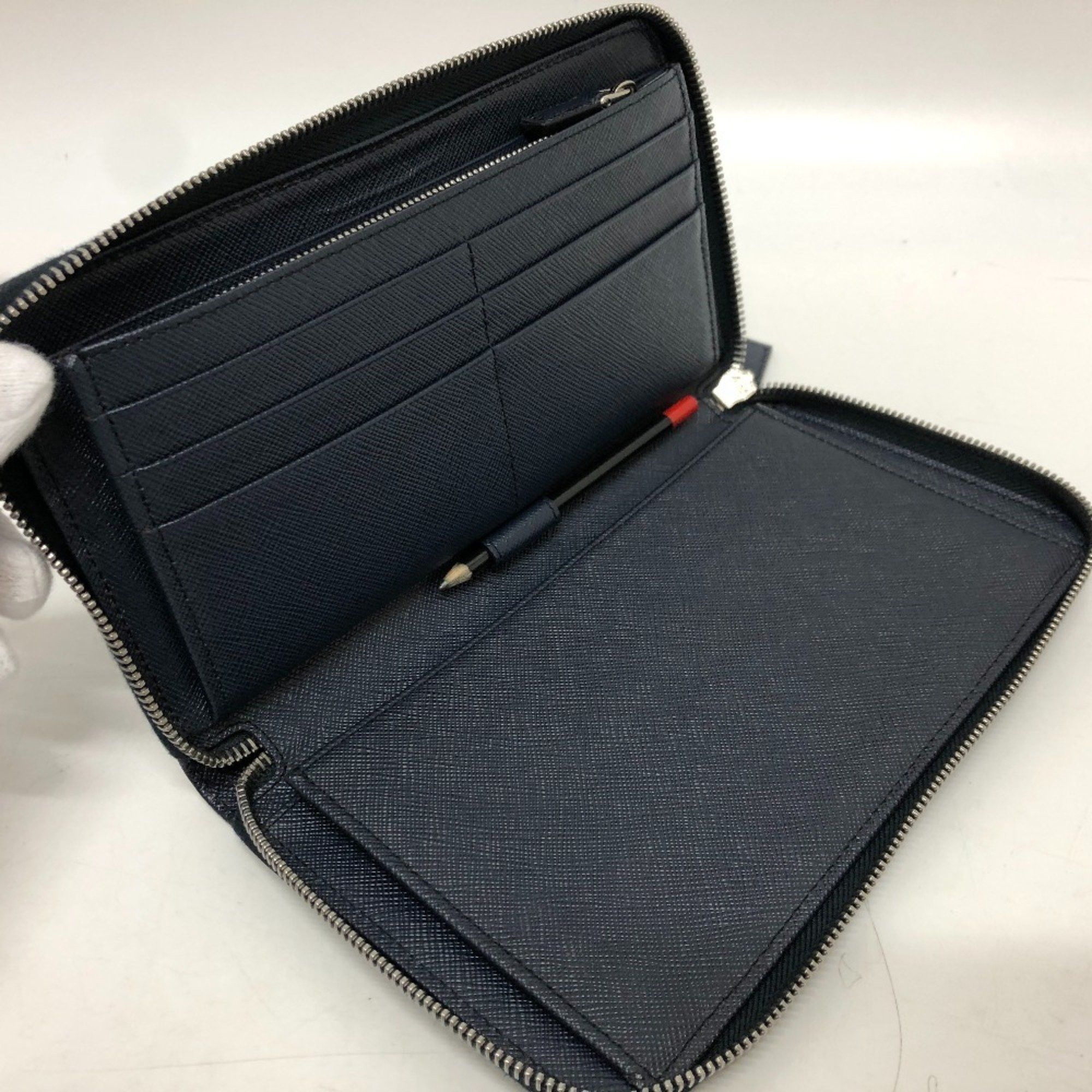 Prada PRADA 2ML188 Logo Round Zip Wallet Long Saffiano Leather Men's Women's Blue Size ONE SIZE - 7 Thumbnail