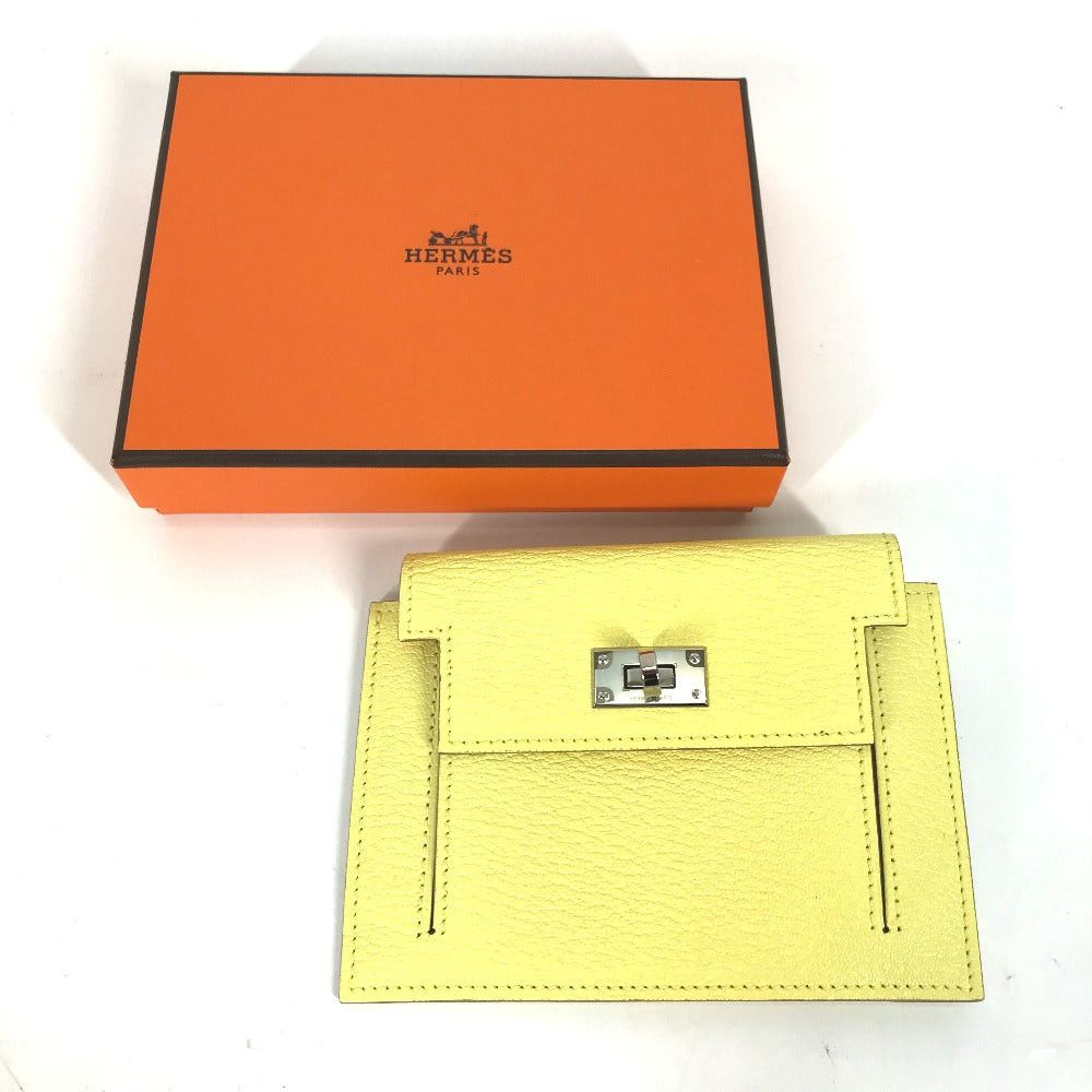 Hermes Hermes Change Purse Kelly Pocket Compact Wallet Coin Chevre Women Yellow Size ONE SIZE - 3 Thumbnail