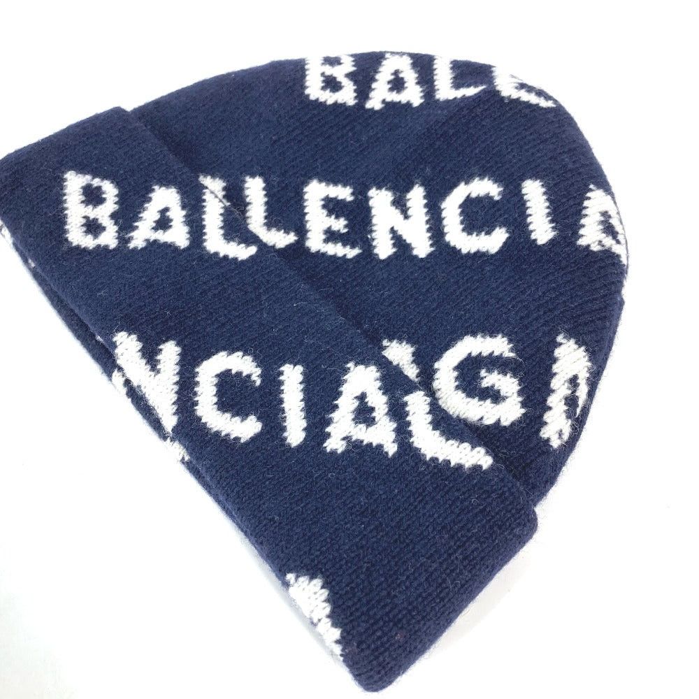 Balenciaga Balenciaga 633717 Logo Beanie Chapeau Knitted Hat Knit Cap Wool Women Navy Size ONE SIZE - 3 Thumbnail