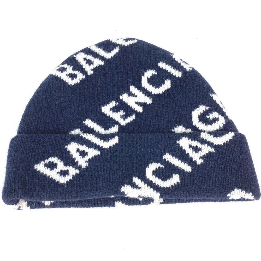 Balenciaga Balenciaga 633717 Logo Beanie Chapeau Knitted Hat Knit Cap Wool Women Navy Size ONE SIZE - 2 Thumbnail