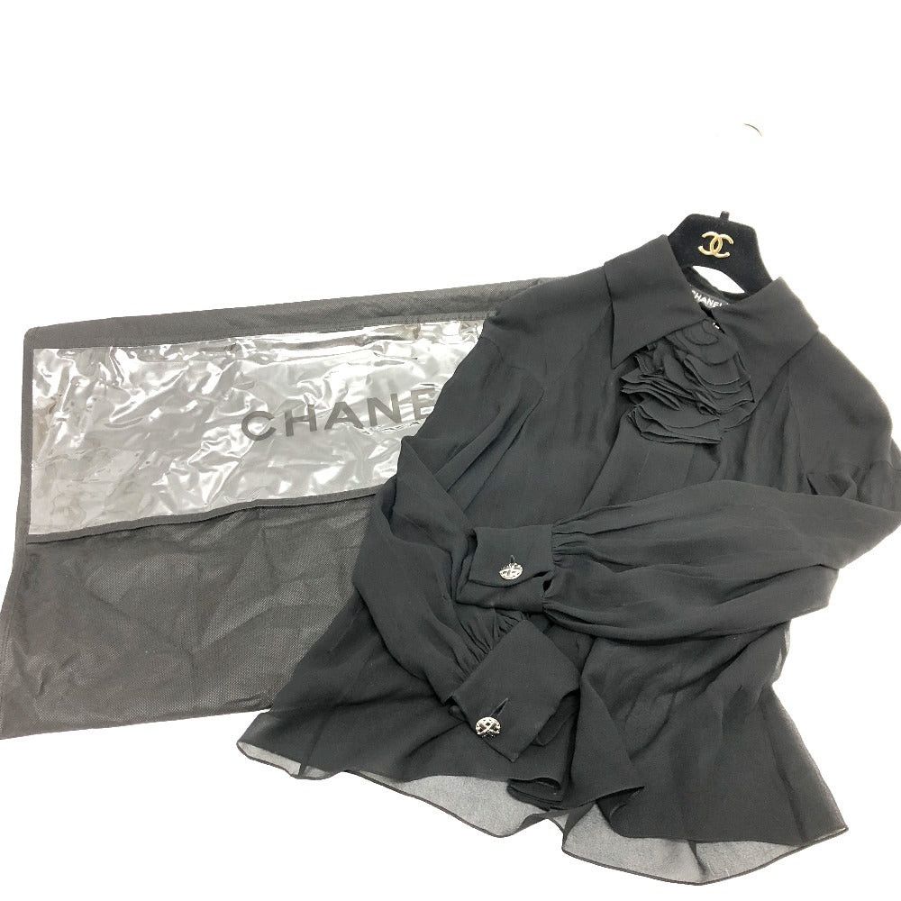 Chanel Chanel P55115 Apparel (Clothing) Long Sleeves Tops See-Through Camellia Brooch Blouse Silk Women Black Size XS / US 0-2 / IT 36-38 - 11 Thumbnail