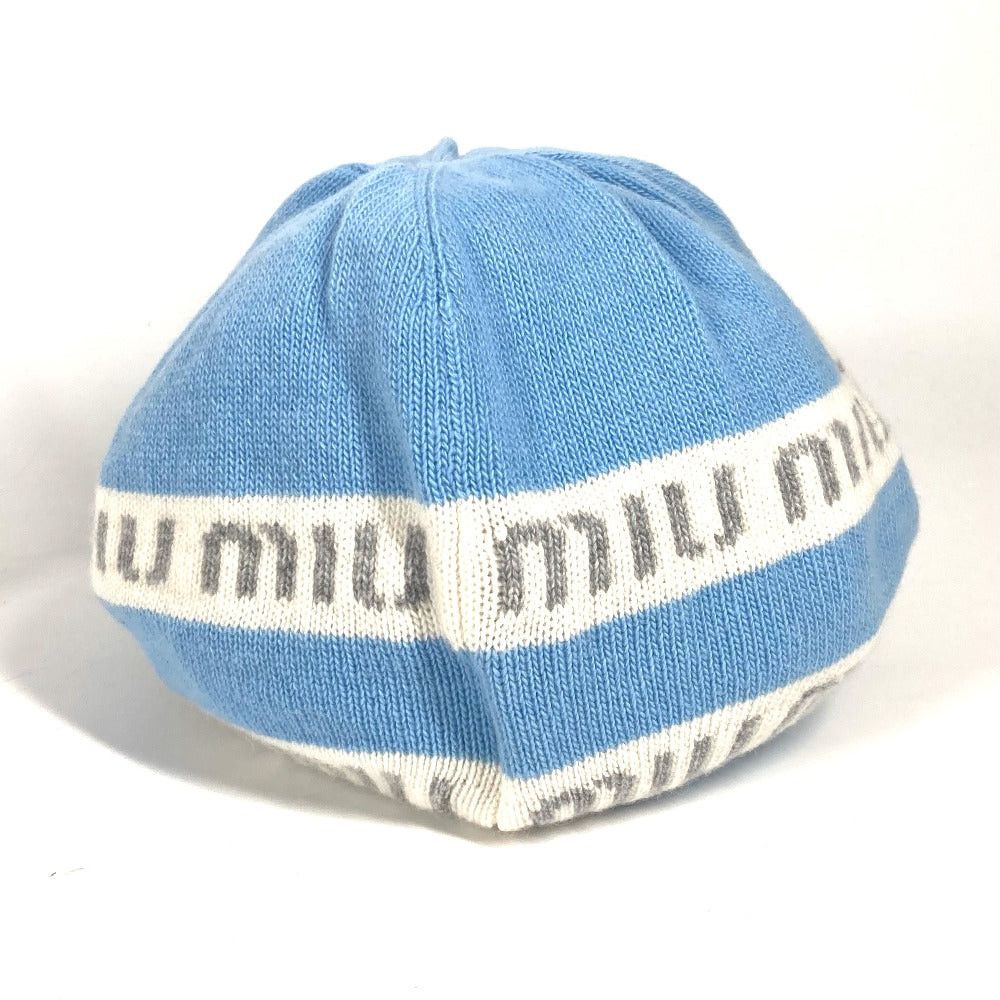 Miu Miu Miumiu 5Hc260 Beanie Chapeau Knitted Hat Knit Cap Logo Wool Women Blue Size ONE SIZE - 3 Thumbnail