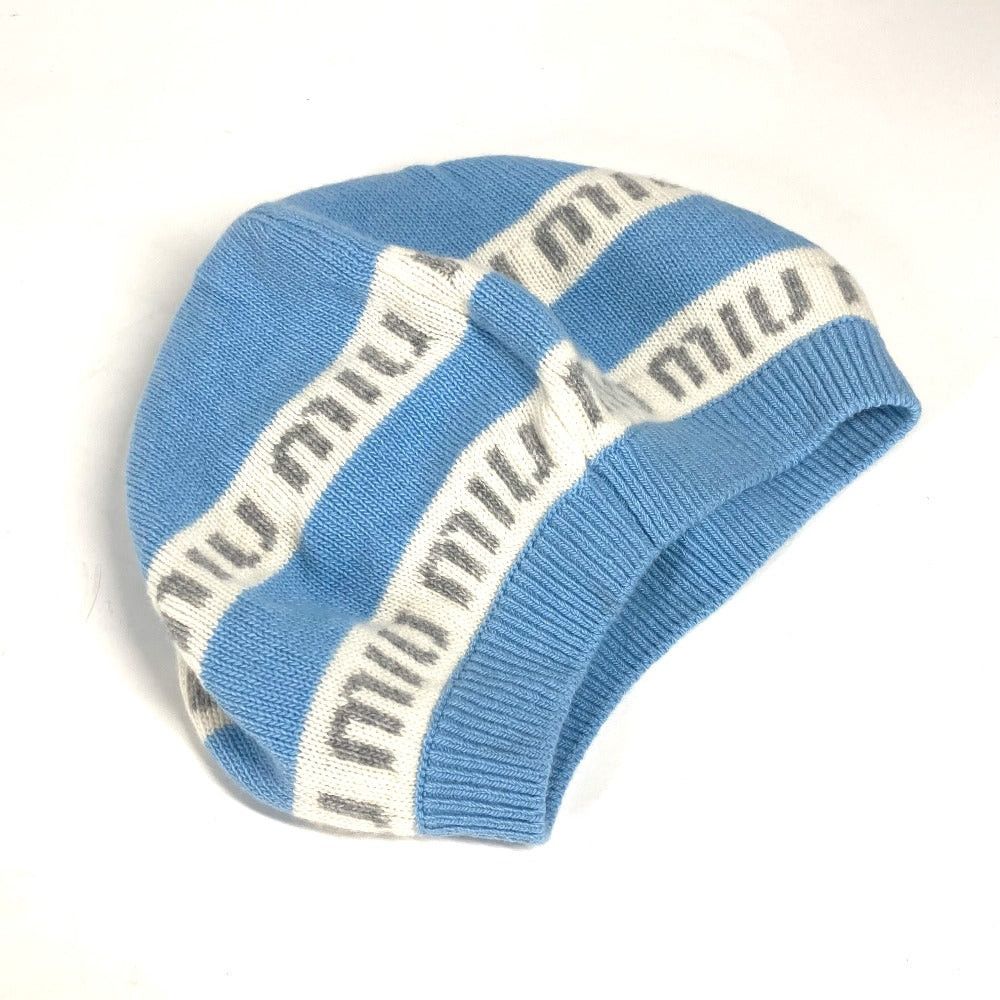 Miu Miu Miumiu 5Hc260 Beanie Chapeau Knitted Hat Knit Cap Logo Wool Women Blue Size ONE SIZE - 8 Thumbnail