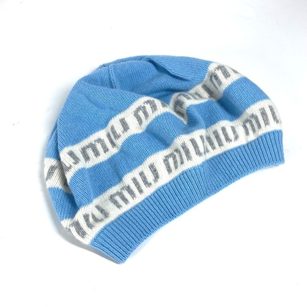 Miu Miu Miumiu 5Hc260 Beanie Chapeau Knitted Hat Knit Cap Logo Wool Women Blue Size ONE SIZE - 7 Thumbnail