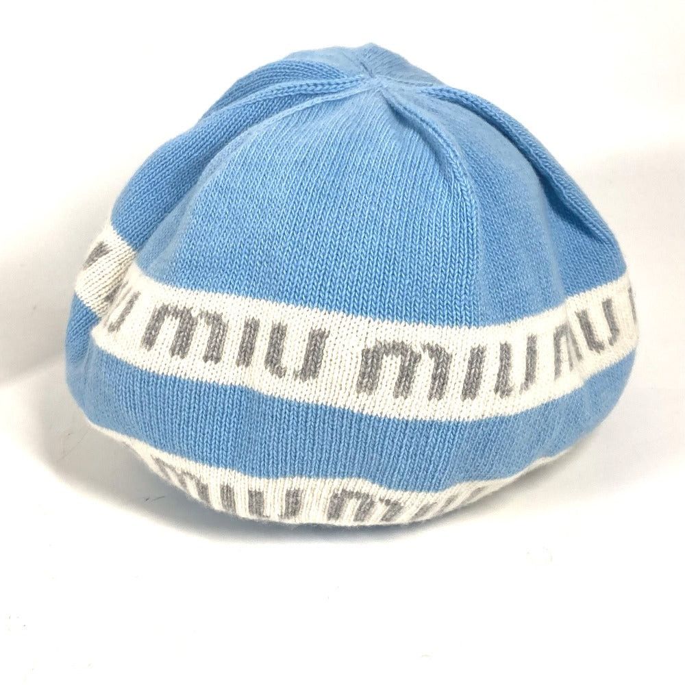 Miu Miu Miumiu 5Hc260 Beanie Chapeau Knitted Hat Knit Cap Logo Wool Women Blue Size ONE SIZE - 4 Thumbnail