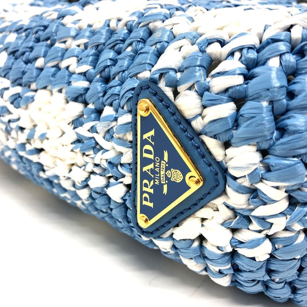 Prada Prada 1Bg422 Small Crochet Basket (Shopping, Etc.) Briefcase Tote Bag Handbag Raffia Women Blue Size ONE SIZE - 6 Thumbnail