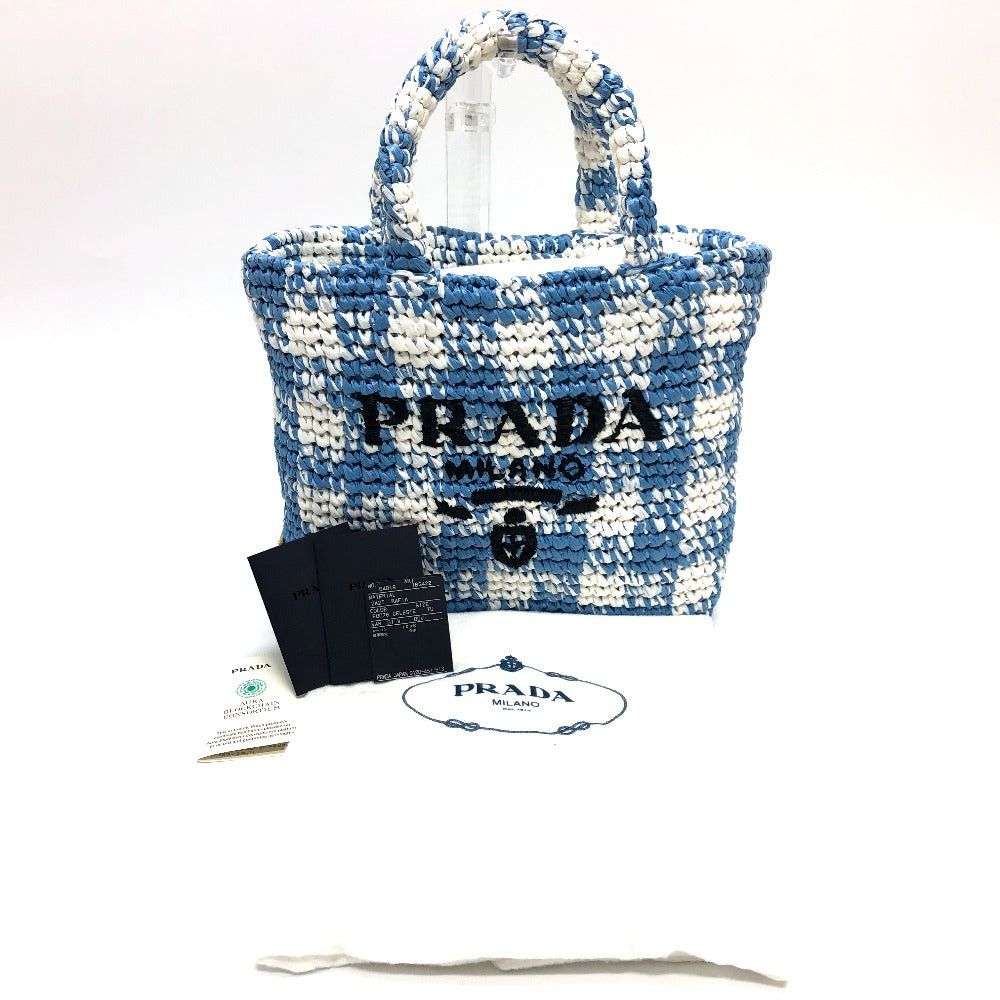 Prada Prada 1Bg422 Small Crochet Basket (Shopping, Etc.) Briefcase Tote Bag Handbag Raffia Women Blue Size ONE SIZE - 12 Thumbnail