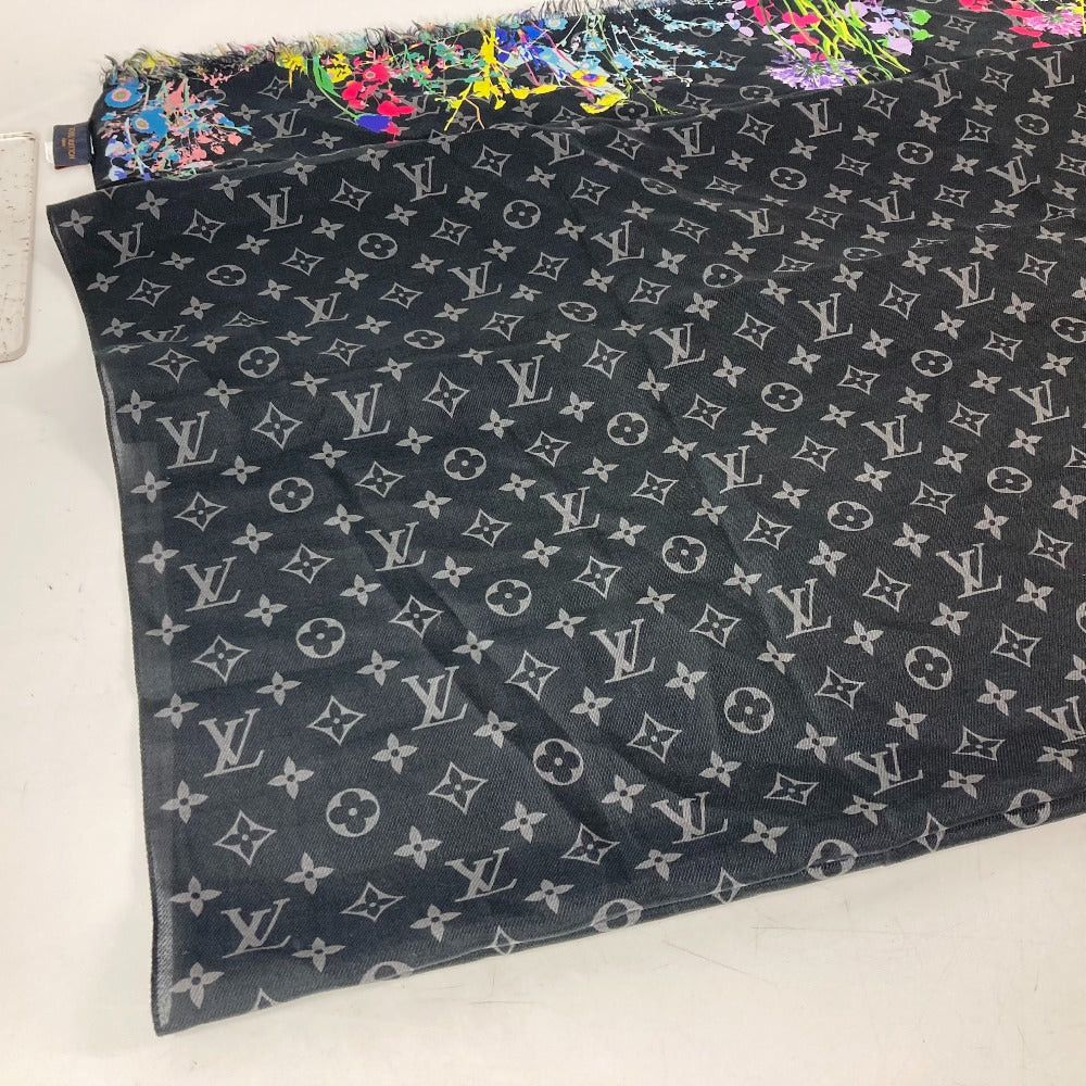 Louis Vuitton Louis Vuitton Mo2599 Monogram Eclipse Etoile Foliage Scarf Shawl Stall Fringe Cotton Men Black Size ONE SIZE - 10 Thumbnail