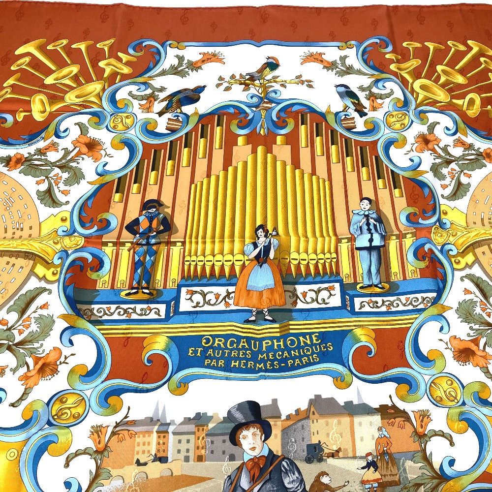 Hermes Hermes Calais 90 Orgauphone Et Autres Mecaniques Pipe Organ And Clockwork Instruments Scarf Silk Women Orange Size ONE SIZE - 2 Thumbnail