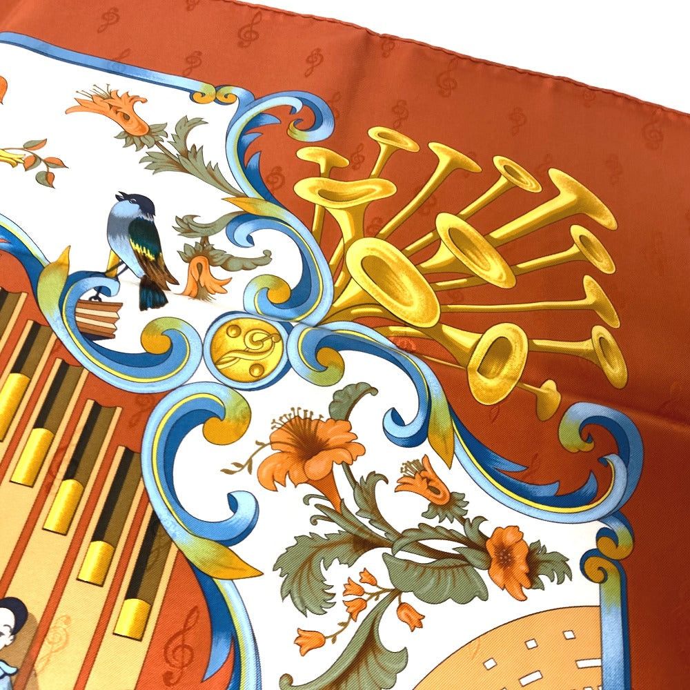 Hermes Hermes Calais 90 Orgauphone Et Autres Mecaniques Pipe Organ And Clockwork Instruments Scarf Silk Women Orange Size ONE SIZE - 8 Thumbnail