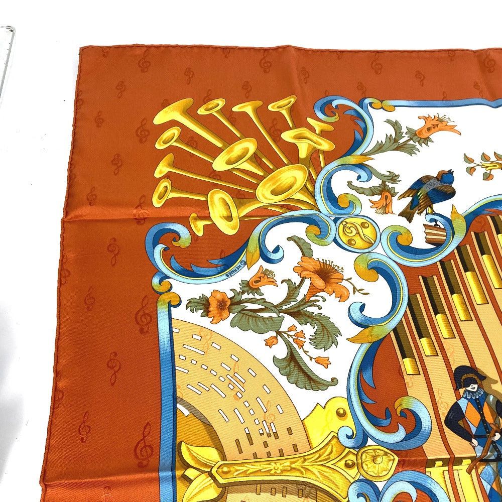 Hermes Hermes Calais 90 Orgauphone Et Autres Mecaniques Pipe Organ And Clockwork Instruments Scarf Silk Women Orange Size ONE SIZE - 4 Thumbnail
