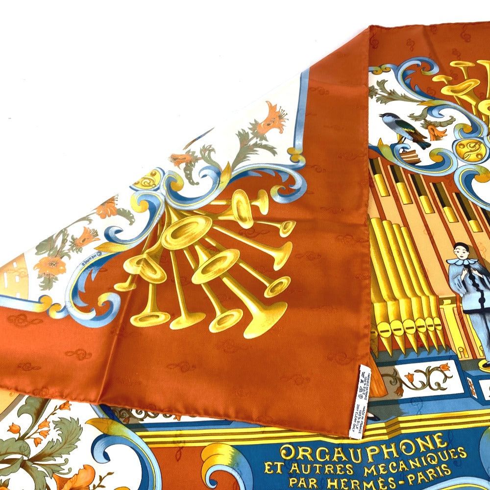 Hermes Hermes Calais 90 Orgauphone Et Autres Mecaniques Pipe Organ And Clockwork Instruments Scarf Silk Women Orange Size ONE SIZE - 9 Thumbnail