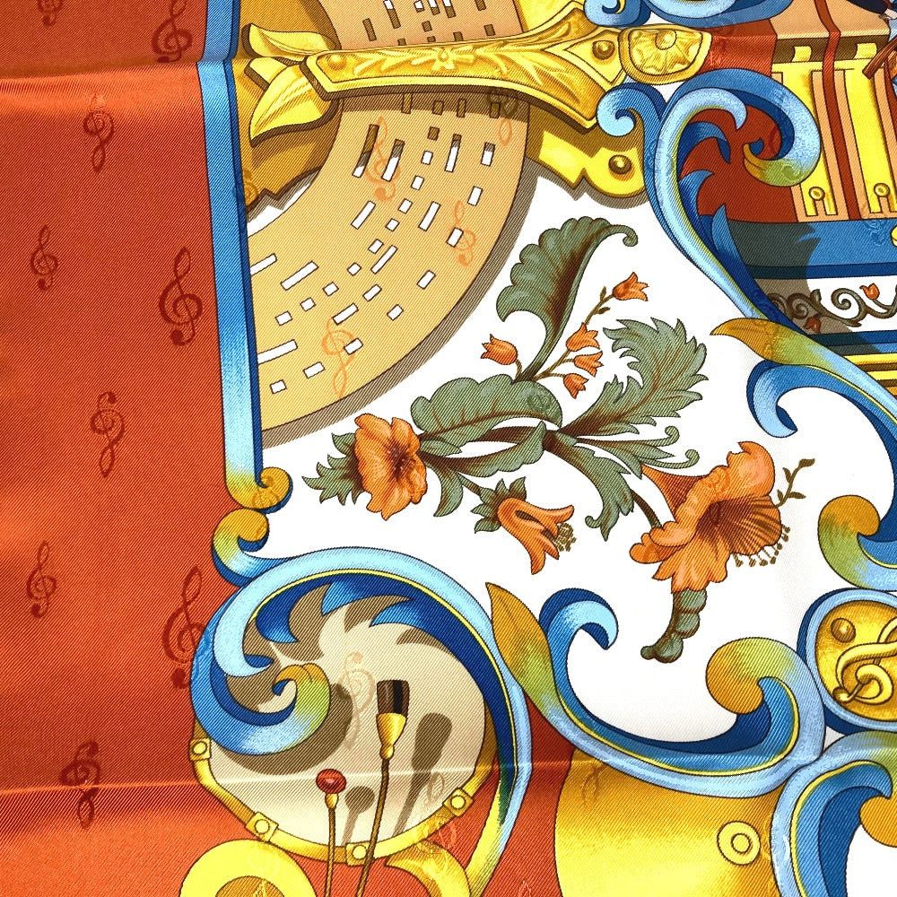 Hermes Hermes Calais 90 Orgauphone Et Autres Mecaniques Pipe Organ And Clockwork Instruments Scarf Silk Women Orange Size ONE SIZE - 6 Thumbnail