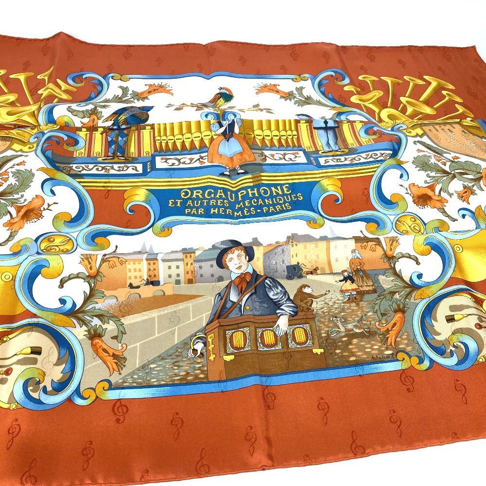 Hermes Hermes Calais 90 Orgauphone Et Autres Mecaniques Pipe Organ And Clockwork Instruments Scarf Silk Women Orange Size ONE SIZE - 11 Thumbnail