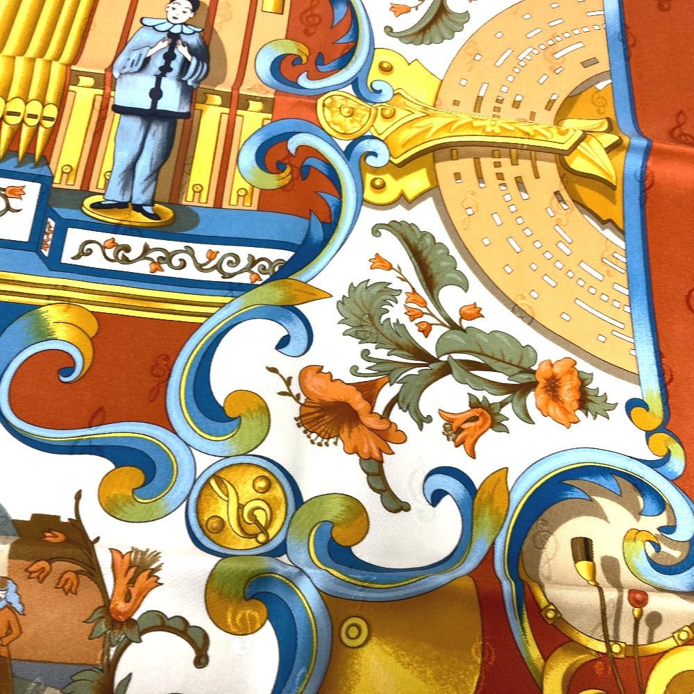 Hermes Hermes Calais 90 Orgauphone Et Autres Mecaniques Pipe Organ And Clockwork Instruments Scarf Silk Women Orange Size ONE SIZE - 7 Thumbnail