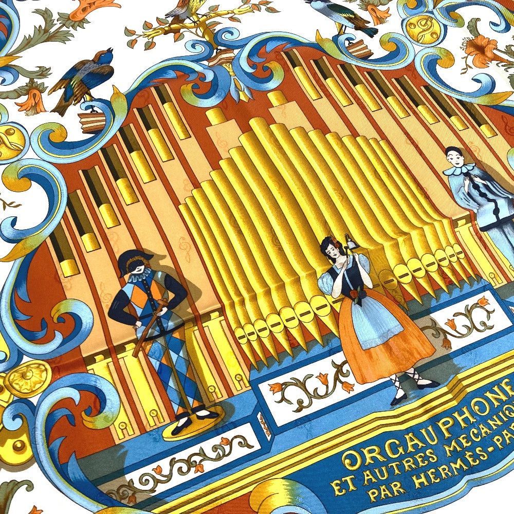 Hermes Hermes Calais 90 Orgauphone Et Autres Mecaniques Pipe Organ And Clockwork Instruments Scarf Silk Women Orange Size ONE SIZE - 5 Thumbnail