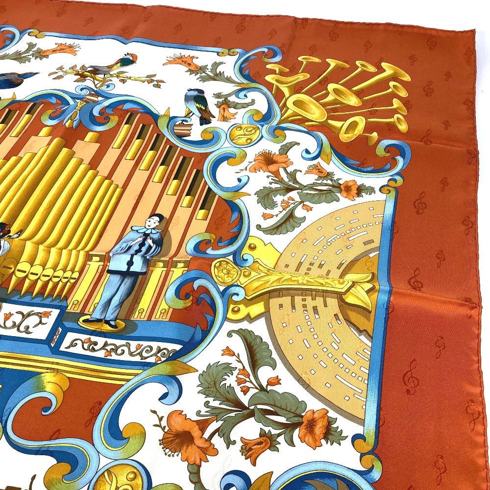 Hermes Hermes Calais 90 Orgauphone Et Autres Mecaniques Pipe Organ And Clockwork Instruments Scarf Silk Women Orange Size ONE SIZE - 3 Thumbnail