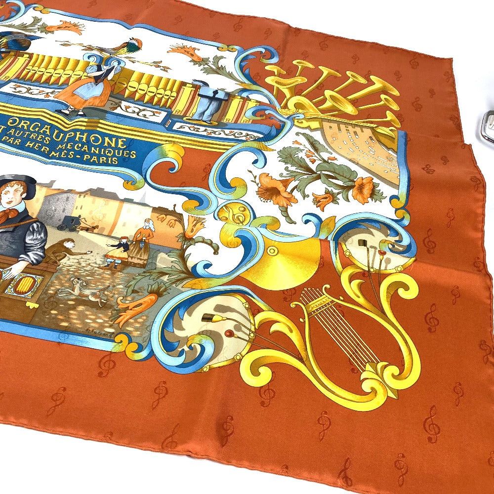 Hermes Hermes Calais 90 Orgauphone Et Autres Mecaniques Pipe Organ And Clockwork Instruments Scarf Silk Women Orange Size ONE SIZE - 12 Thumbnail