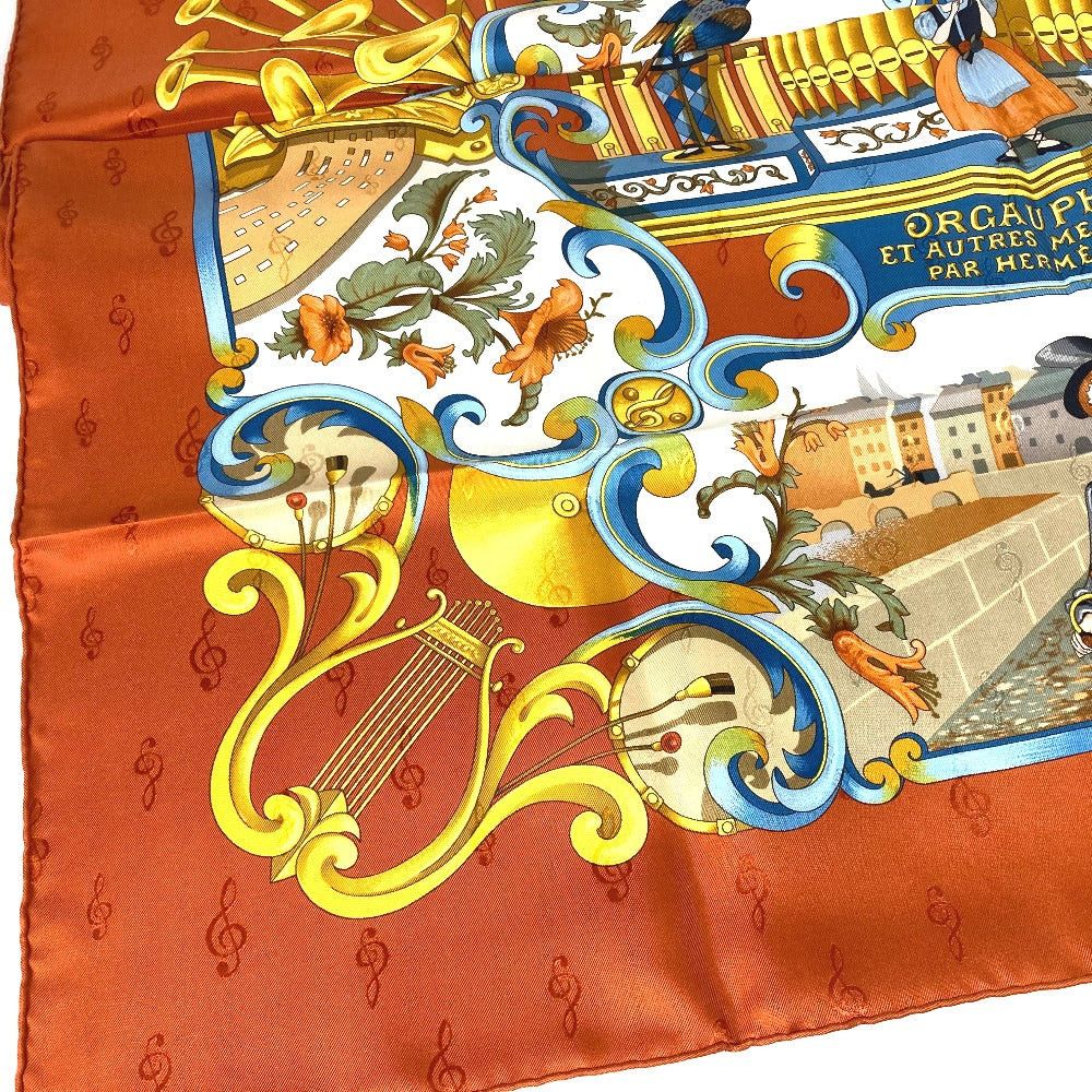 Hermes Hermes Calais 90 Orgauphone Et Autres Mecaniques Pipe Organ And Clockwork Instruments Scarf Silk Women Orange Size ONE SIZE - 13 Thumbnail