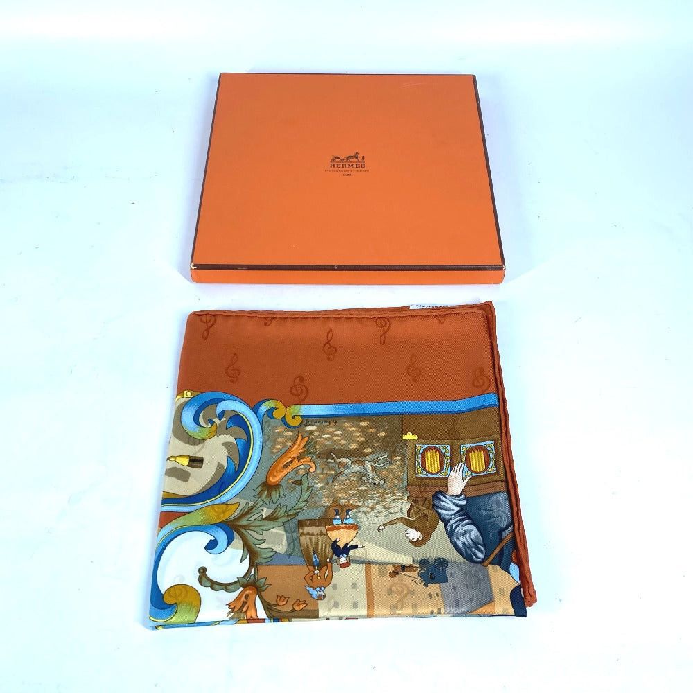 Hermes Hermes Calais 90 Orgauphone Et Autres Mecaniques Pipe Organ And Clockwork Instruments Scarf Silk Women Orange Size ONE SIZE - 14 Thumbnail