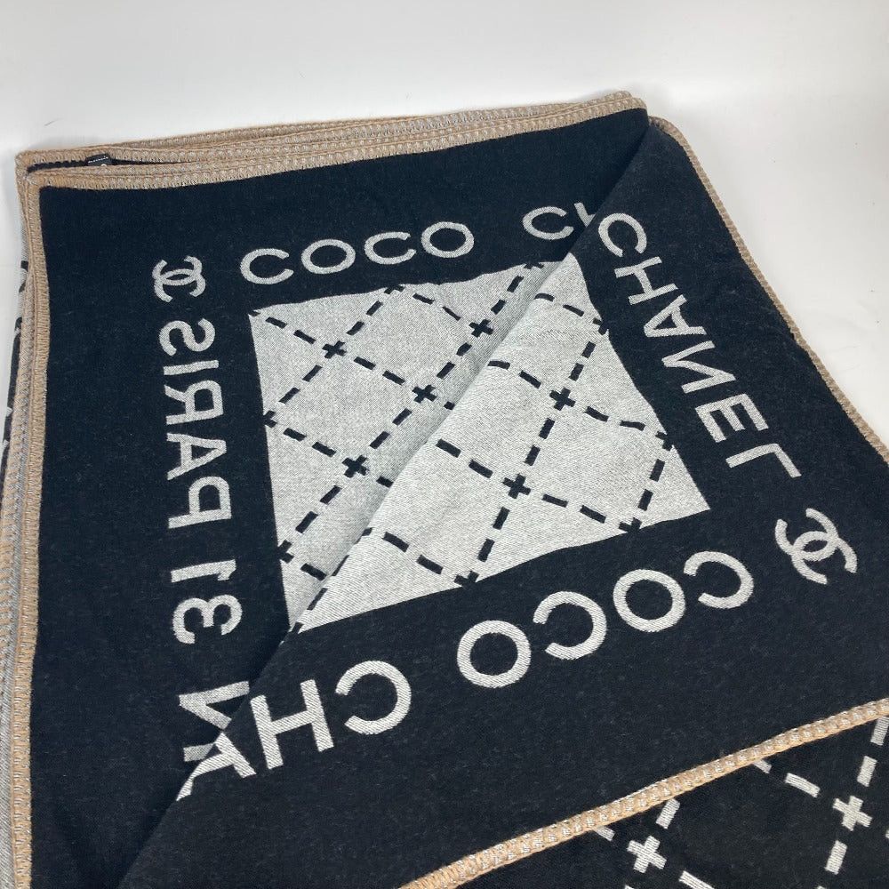 Chanel Chanel Large Size Logo With Pouch Interior Lap Blanket Wool Women Black Size ONE SIZE - 8 Thumbnail