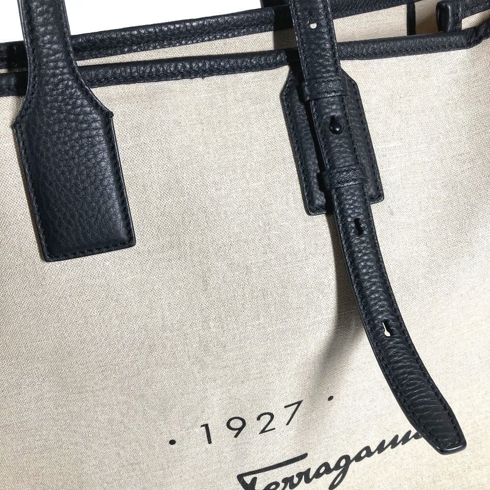Salvatore Ferragamo Salvatore Ferragamo 1927 Logo Briefcase Tote Bag Big Travel Shoulder Leather/Canvas Unisex Beige Size ONE SIZE - 15 Thumbnail