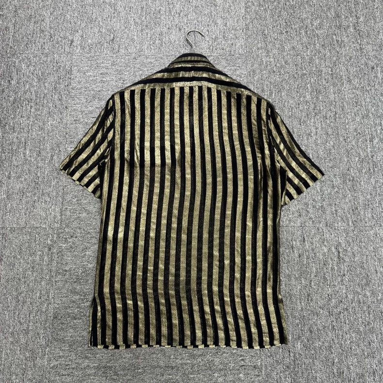 Saint Laurent Paris Black and Gold Striped Silk Short Sleeve Shirt-yf Size US M / EU 48-50 / 2 - 2 Thumbnail
