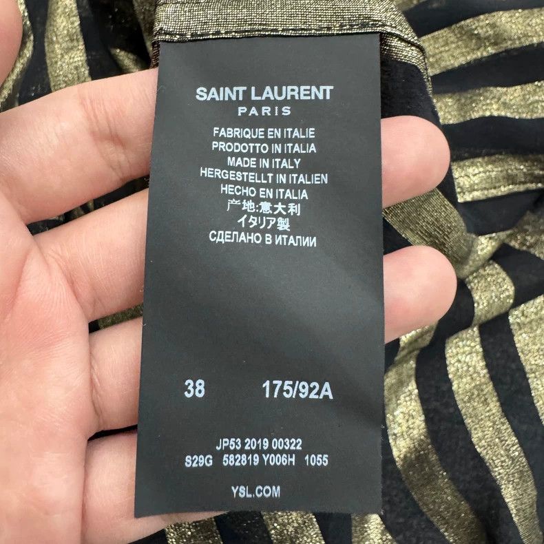 Saint Laurent Paris Black and Gold Striped Silk Short Sleeve Shirt-yf Size US M / EU 48-50 / 2 - 5 Thumbnail