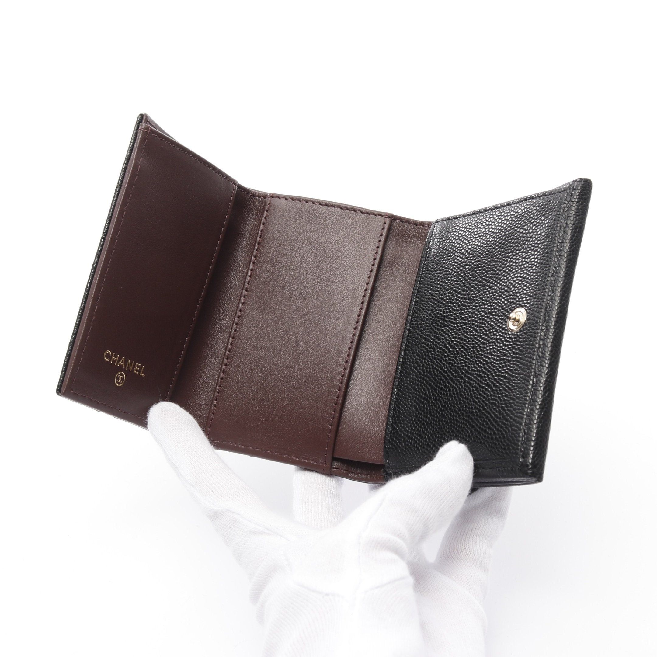 Chanel Chanel Classic Small Flap Wallet Matelasse Trifold Compact Caviar Skin Black Gold Hardware Size ONE SIZE - 3 Thumbnail
