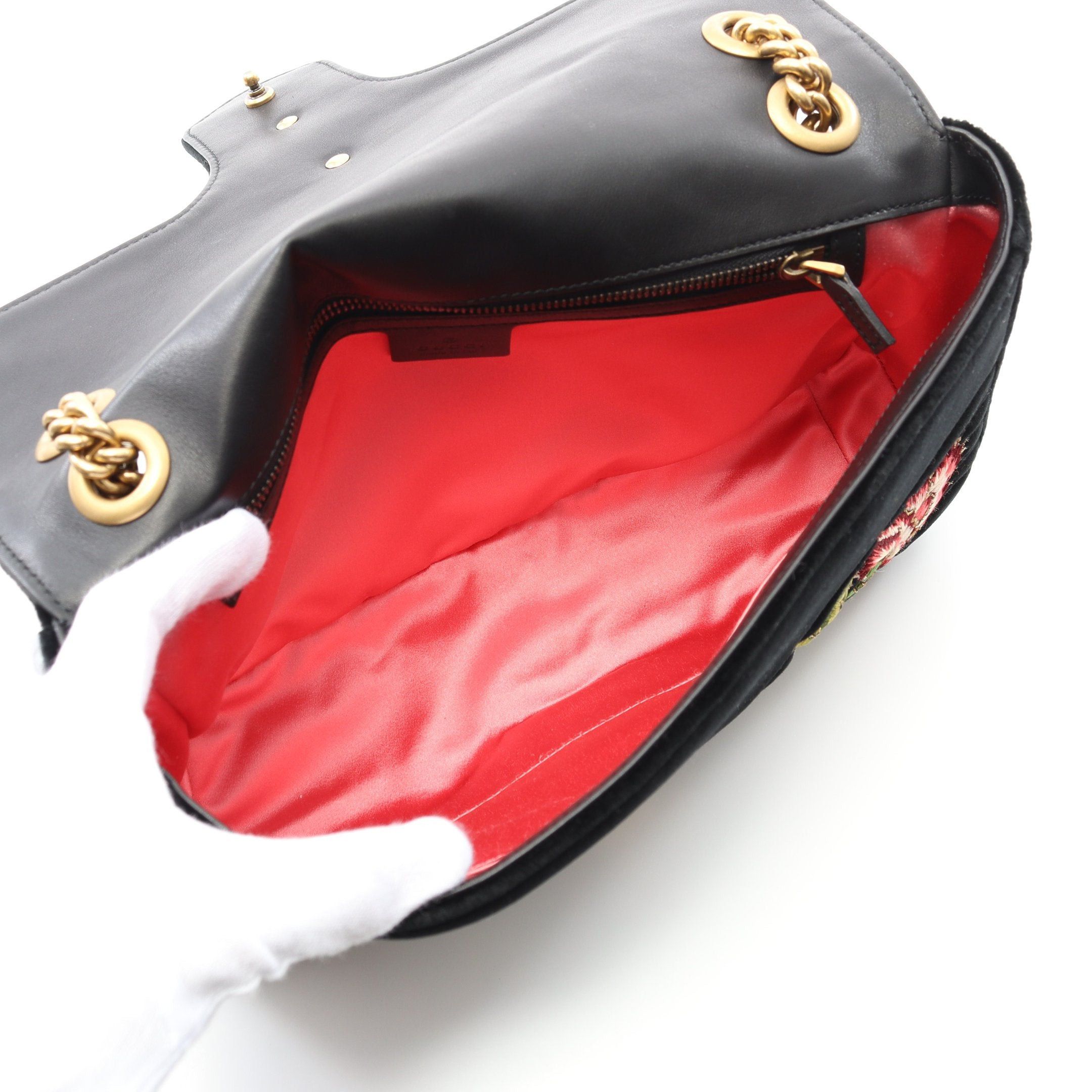 Gucci Gucci Gg Marmont Velvet Medium Chain Shoulder Bag Embroidery Velor Black Multicolor Size ONE SIZE - 3 Thumbnail