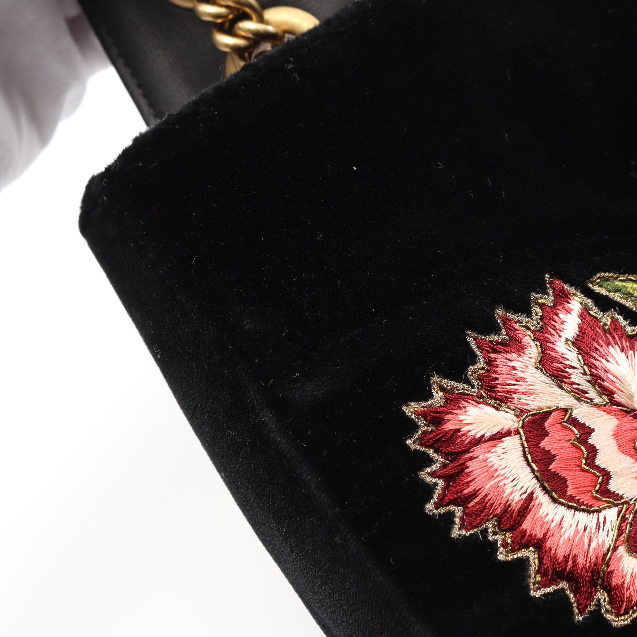 Gucci Gucci Gg Marmont Velvet Medium Chain Shoulder Bag Embroidery Velor Black Multicolor Size ONE SIZE - 6 Thumbnail