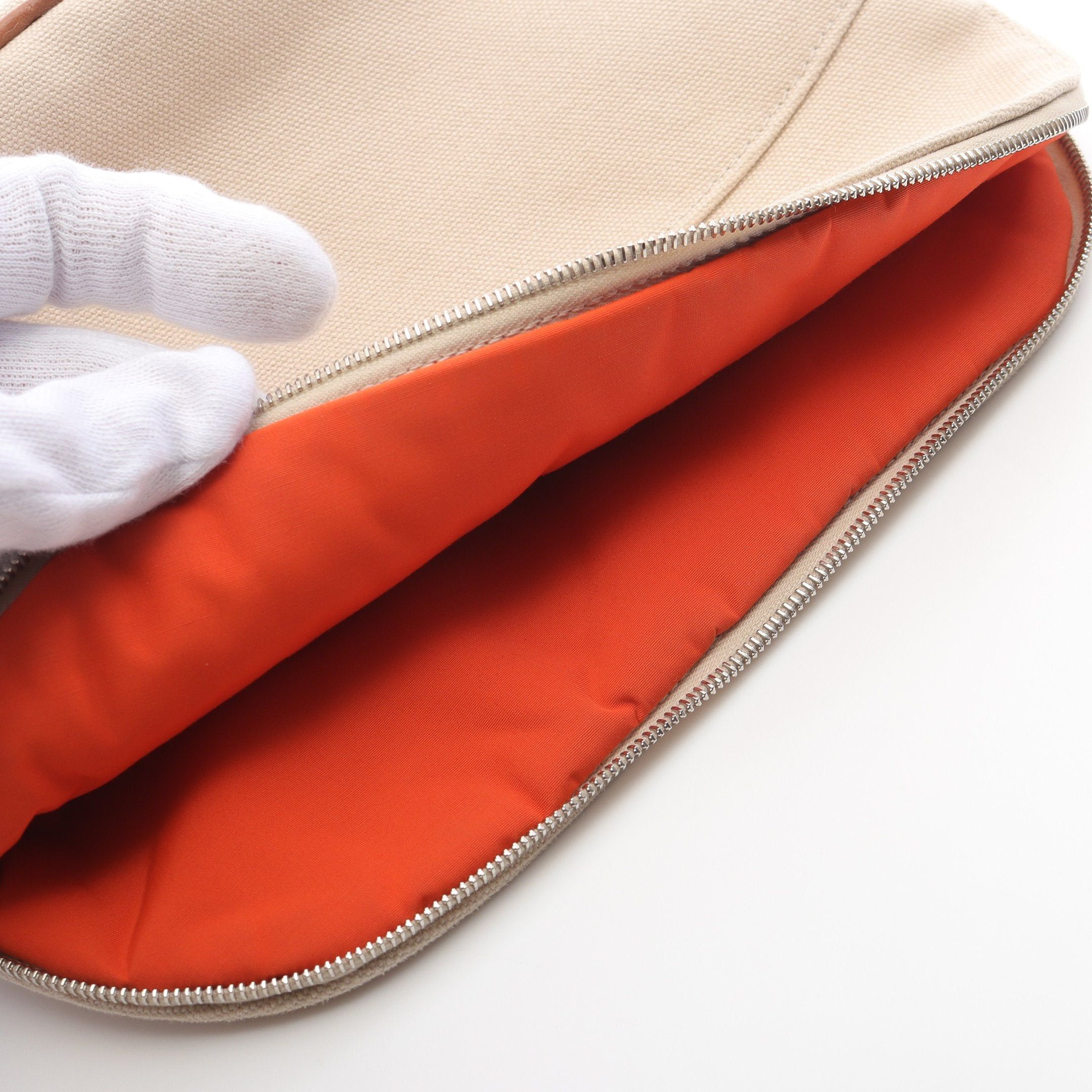 Hermes Hermes Bolide Pouch Mm Natural Canvas Leather Light Beige Brown Silver Hardware Size ONE SIZE - 8 Thumbnail