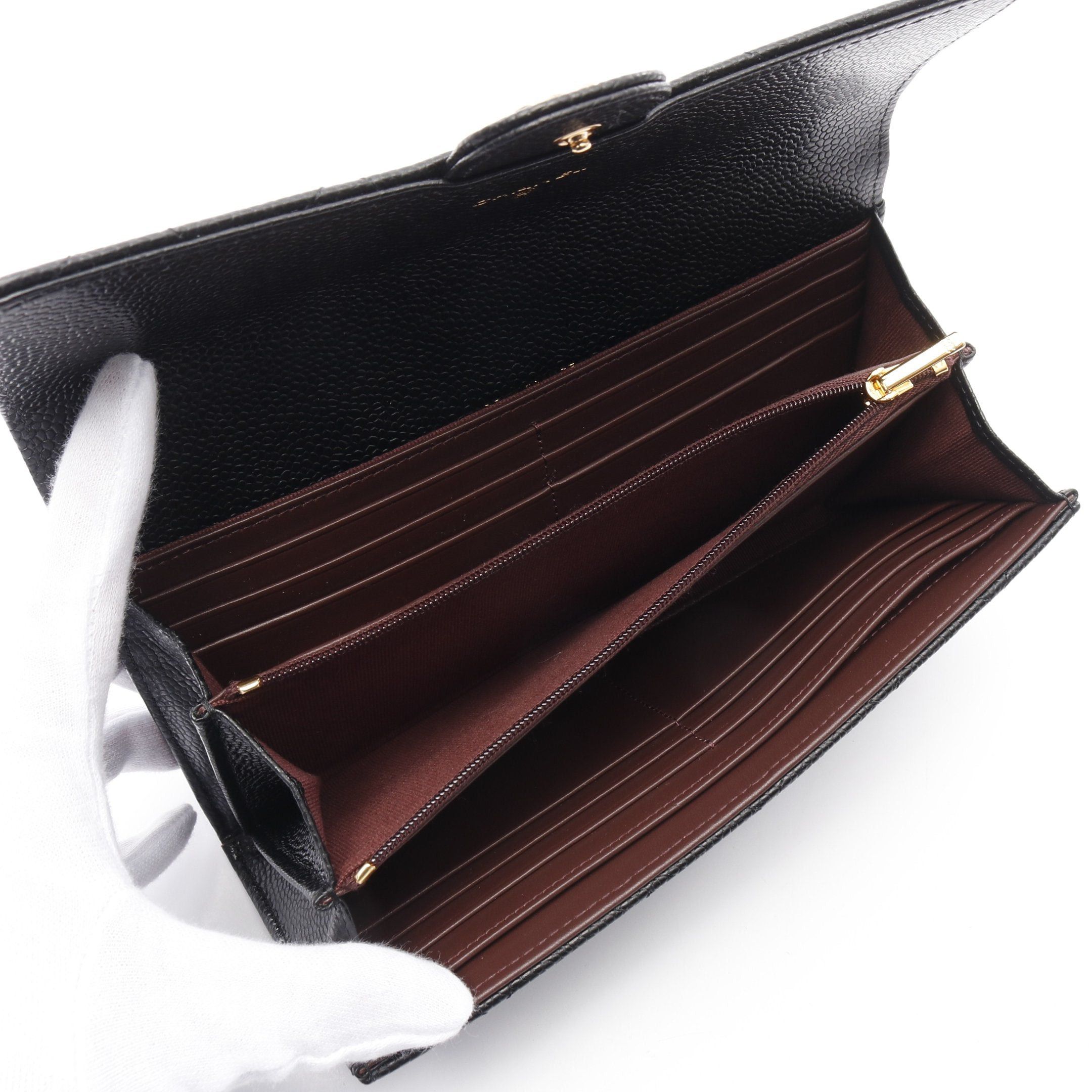 Chanel Chanel Classic Long Flap Wallet Matelasse Bi-Fold Caviar Skin Black Gold Hardware Size ONE SIZE - 3 Thumbnail