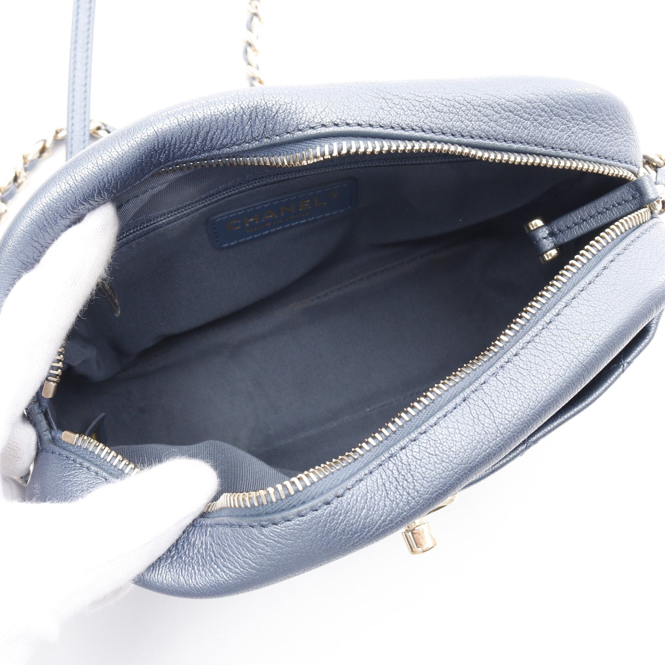 Chanel Chanel Matelasse Coco Mark Chain Shoulder Bag Leather Blue Gray Gold Hardware Size ONE SIZE - 3 Thumbnail