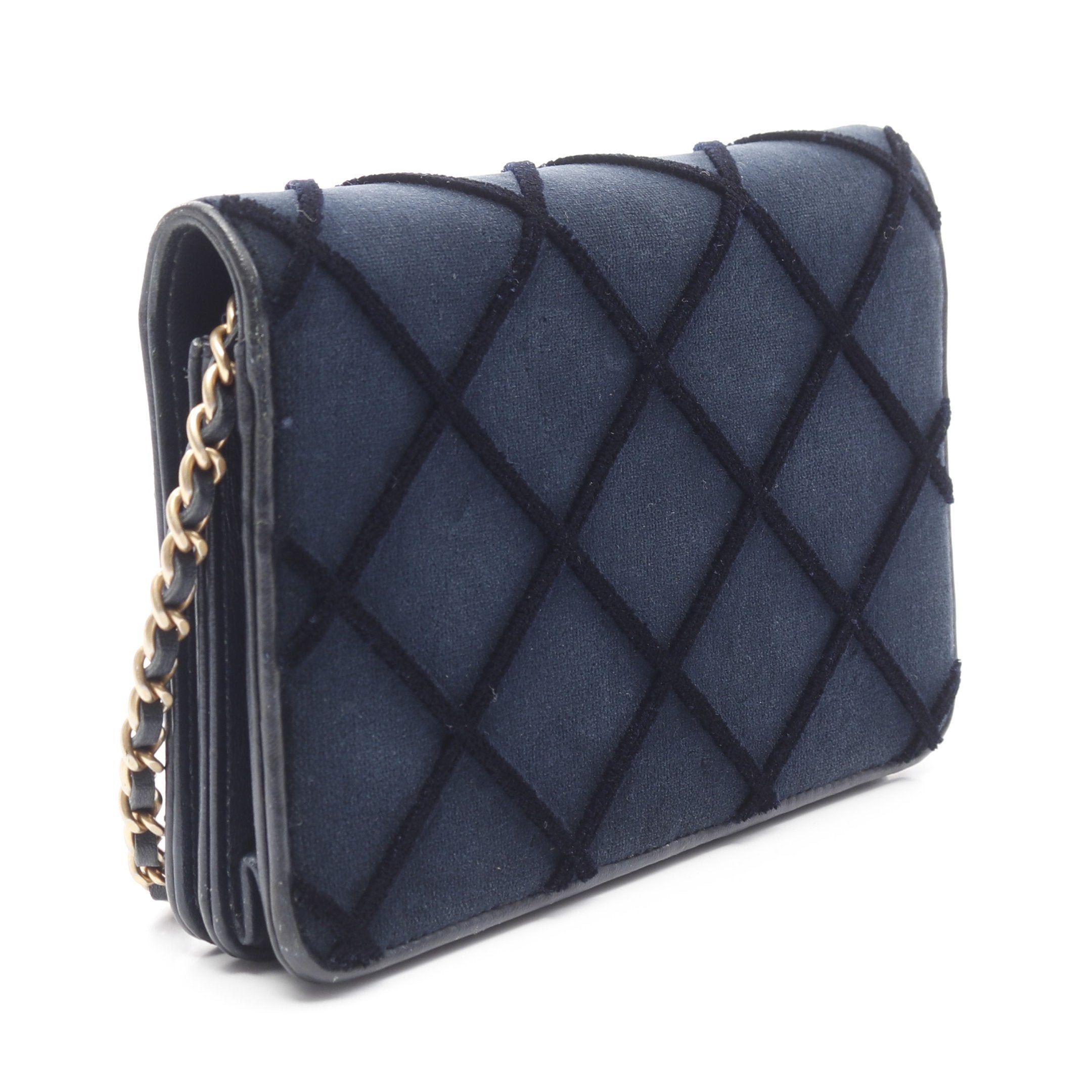 Chanel Chanel Coco Mark Shoulder Wallet Velor Leather Dark Blue Gold Hardware Size ONE SIZE - 2 Thumbnail