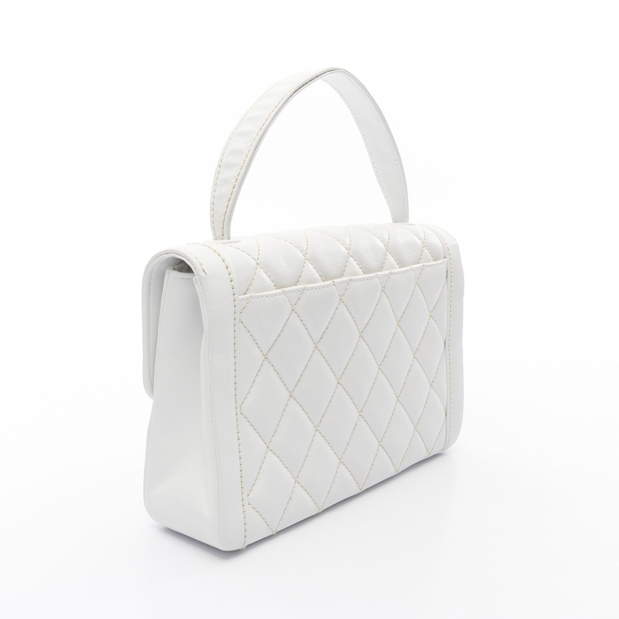 Chanel Chanel Wild Stitch Top Handle Handbag Lambskin White Gold Hardware Size ONE SIZE - 2 Thumbnail