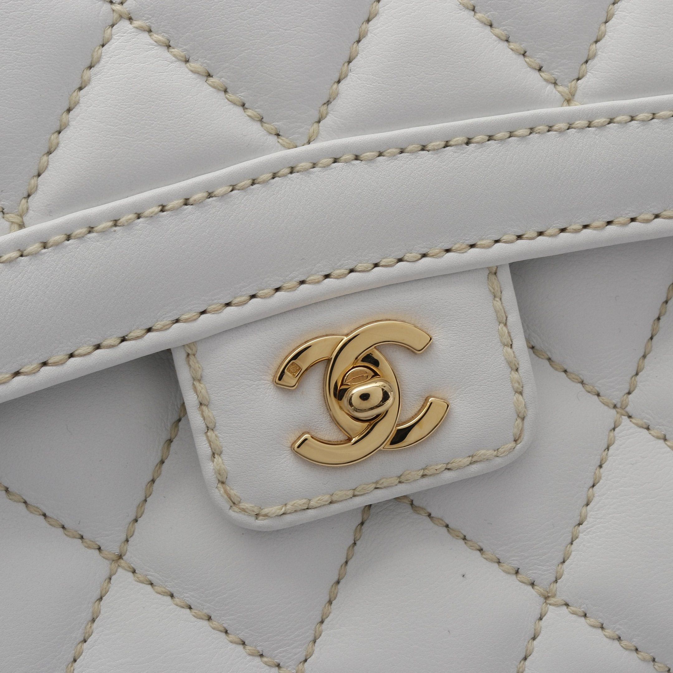 Chanel Chanel Wild Stitch Top Handle Handbag Lambskin White Gold Hardware Size ONE SIZE - 12 Thumbnail