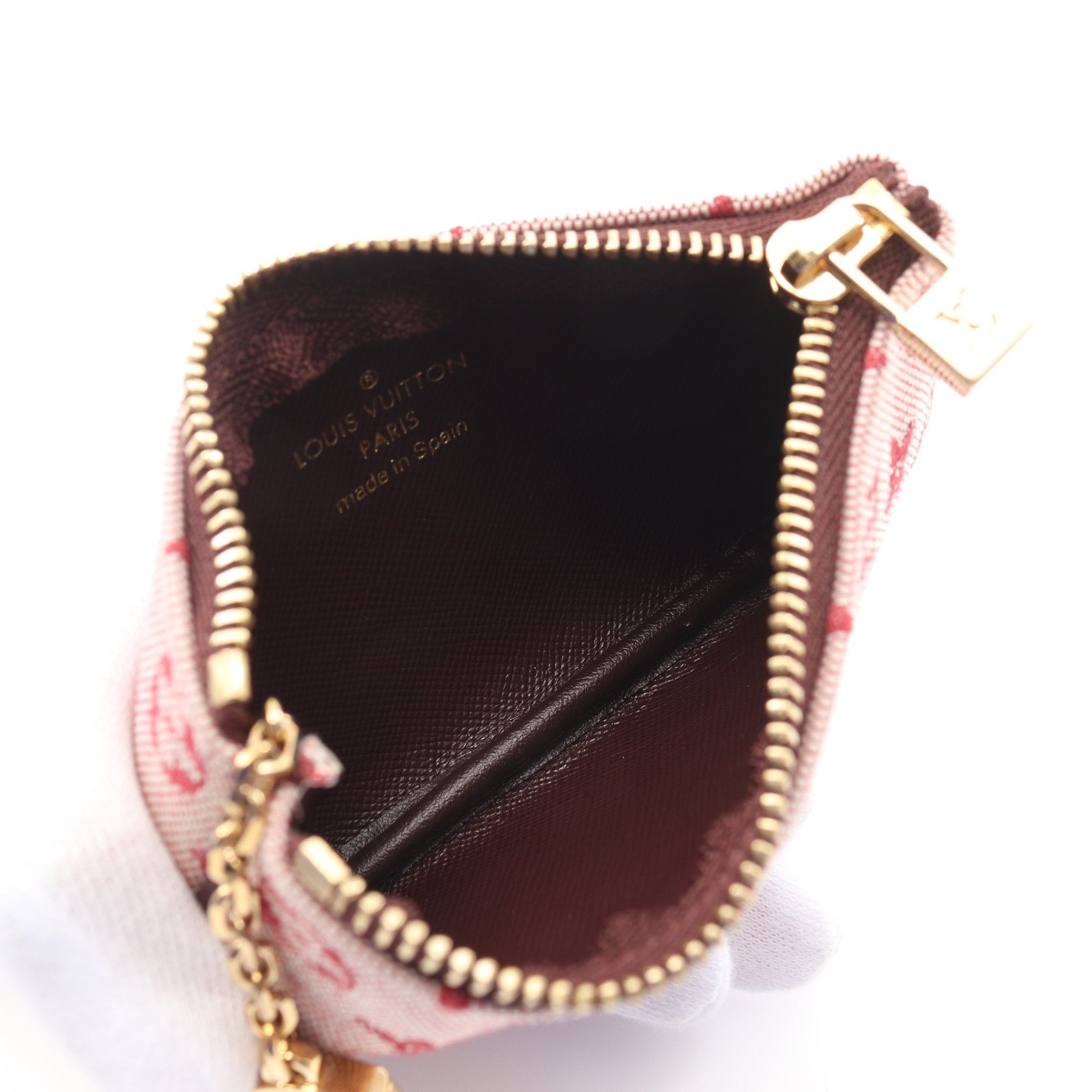 Louis Vuitton Louis Vuitton Pochette Cle Monogram Mini Run Cerise With Key Ring Coin Purse Canvas Leather Burgundy Size ONE SIZE - 3 Thumbnail