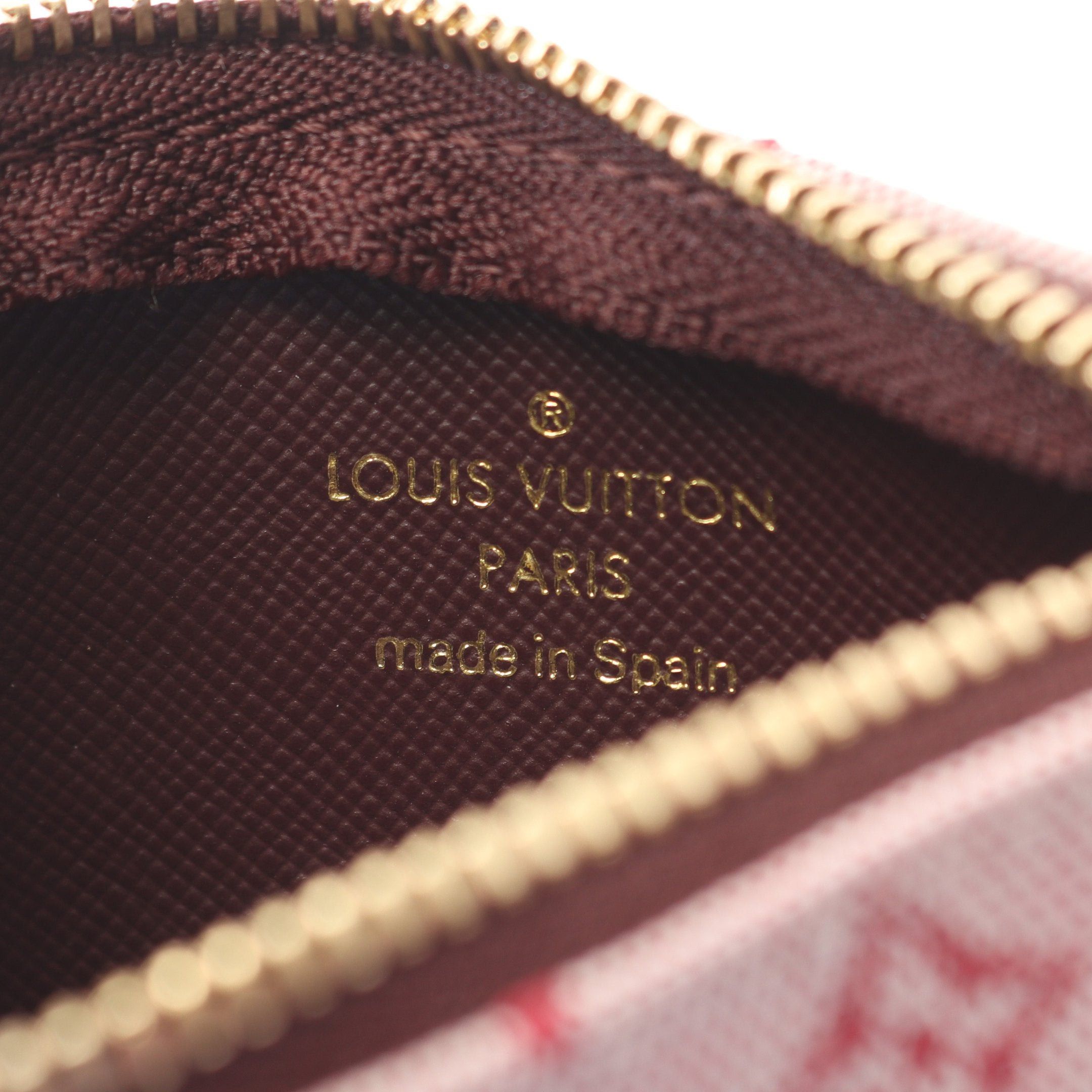 Louis Vuitton Louis Vuitton Pochette Cle Monogram Mini Run Cerise With Key Ring Coin Purse Canvas Leather Burgundy Size ONE SIZE - 4 Thumbnail