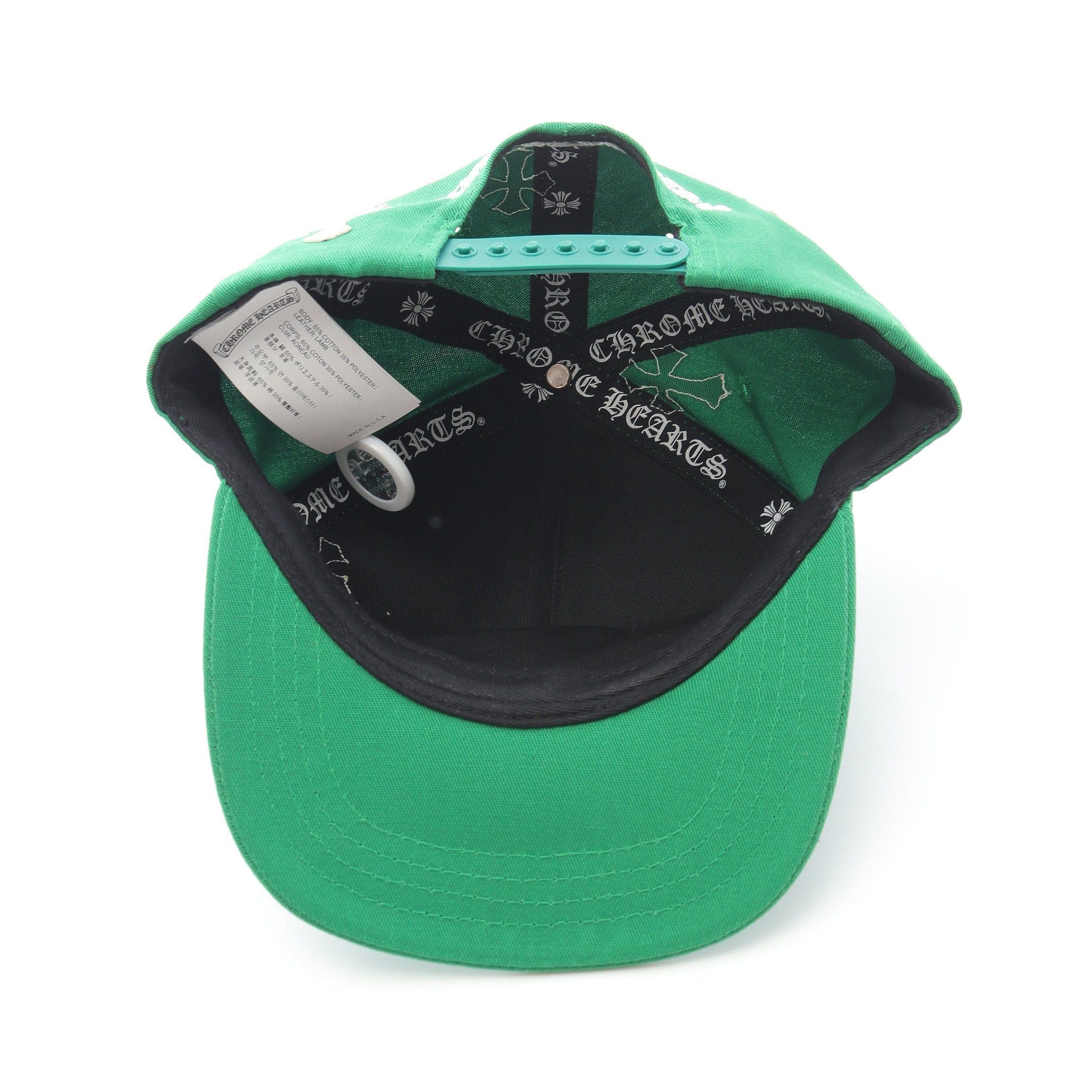 Chrome Hearts Chrome Hearts Ch Hat Cross Patch Baseball Cap Cotton Lamb Leather Green White Size ONE SIZE - 3 Thumbnail