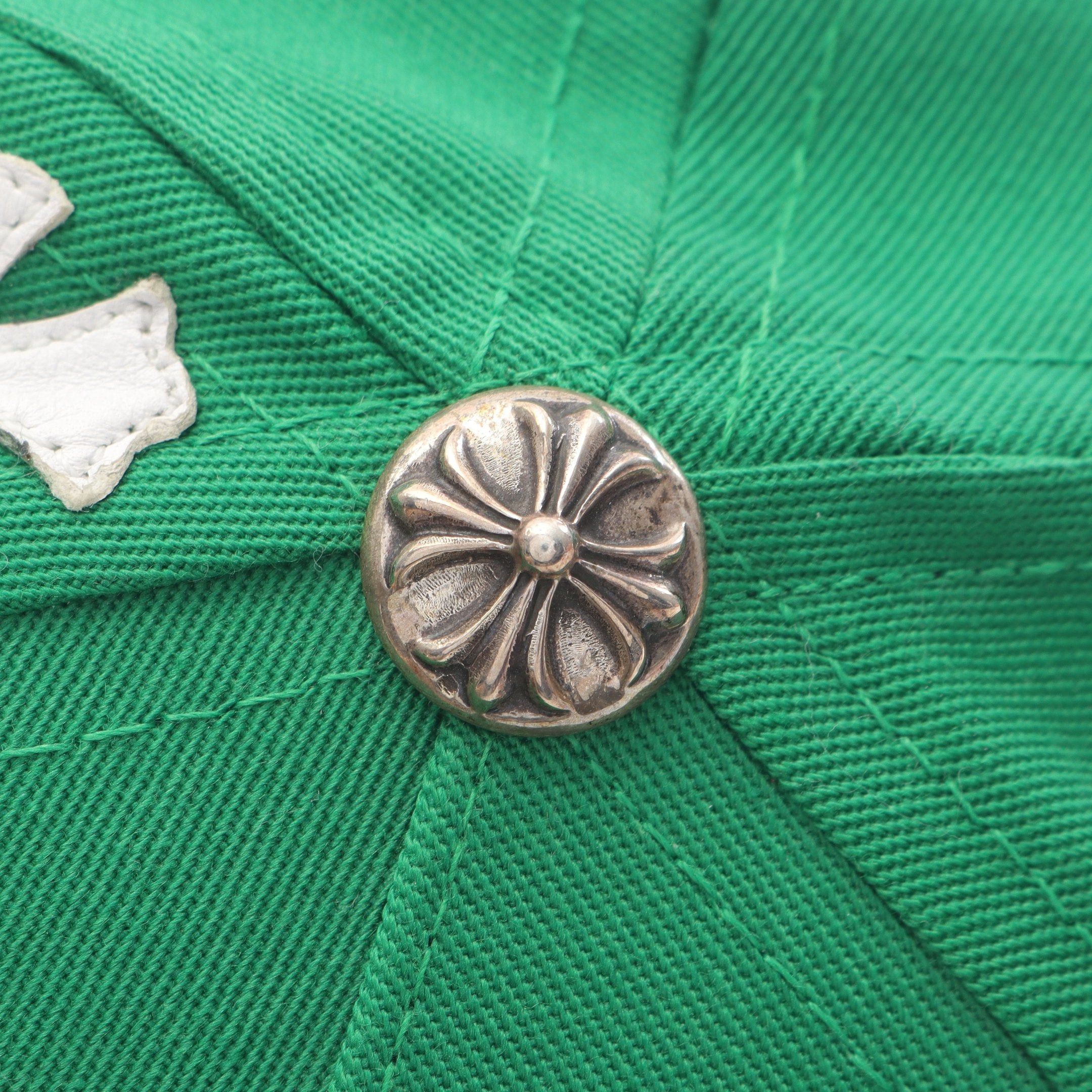 Chrome Hearts Chrome Hearts Ch Hat Cross Patch Baseball Cap Cotton Lamb Leather Green White Size ONE SIZE - 9 Thumbnail