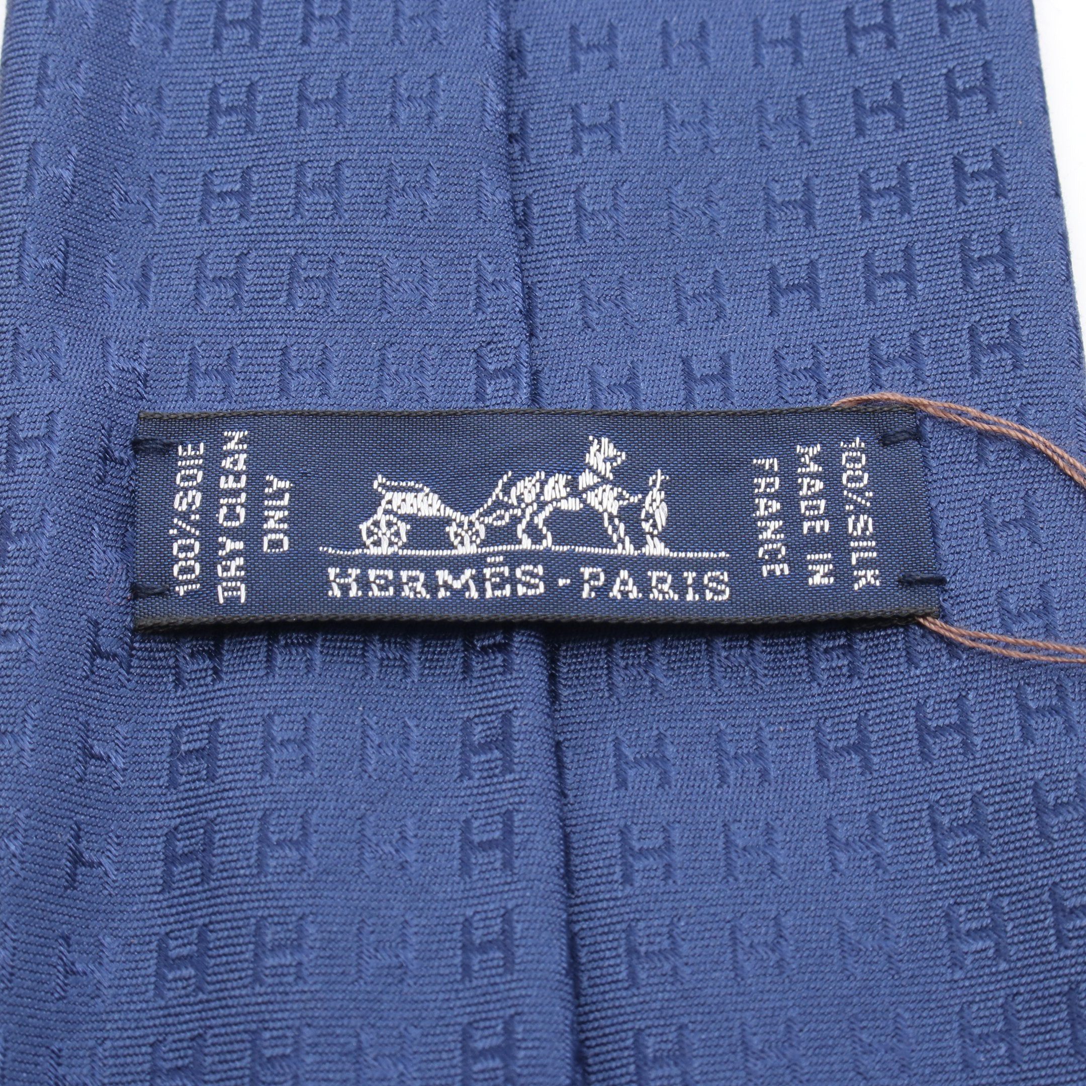 Hermes Hermes Tie Silk Navy Size ONE SIZE - 4 Thumbnail